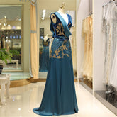 Green V-neck Sexy Evening Belted Ball Gown - FashionByTeresa